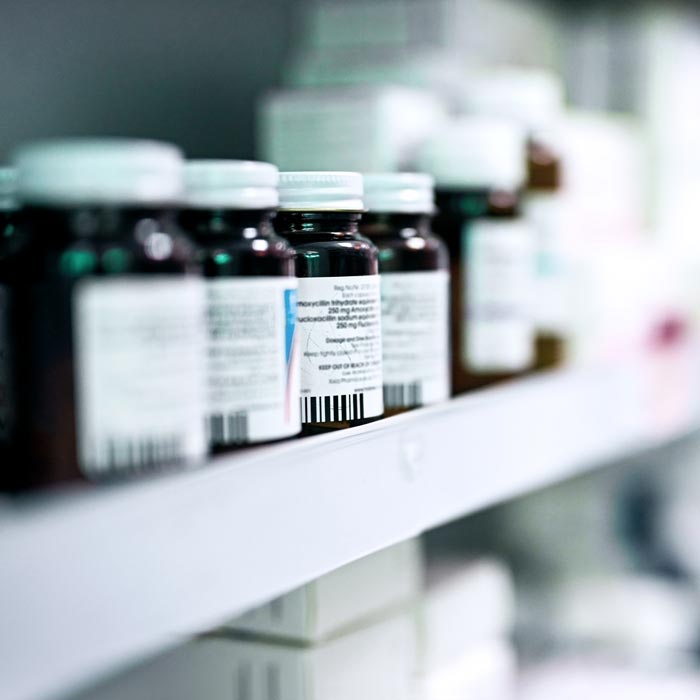 pharmacy bottles on shelf