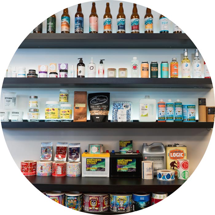labeled products on shelf